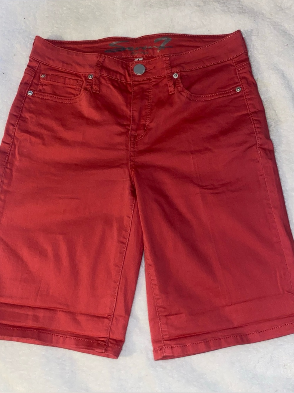 Women's Red Stretch Denim Shorts 4
